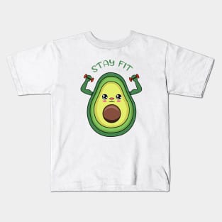 Stay Fit, cute avocado lifting weights Kids T-Shirt